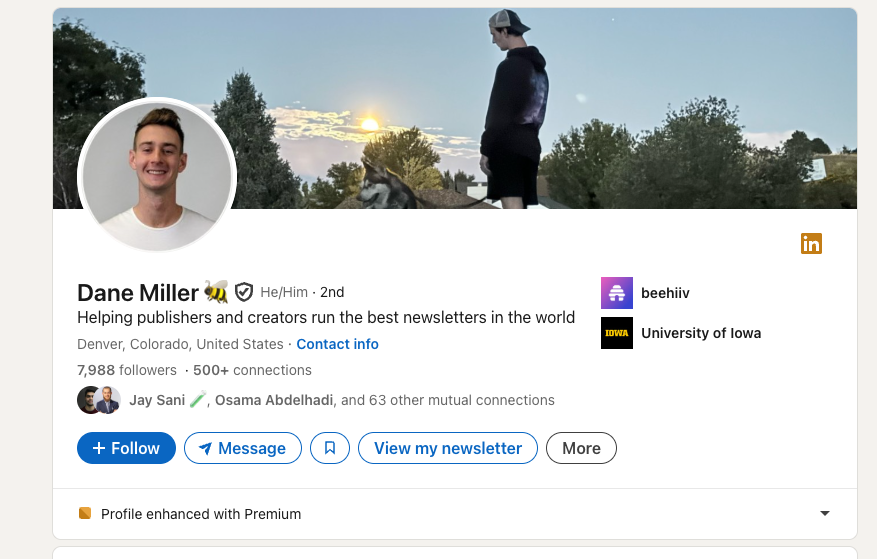Dane Miller's LinkedIn profile screenshot