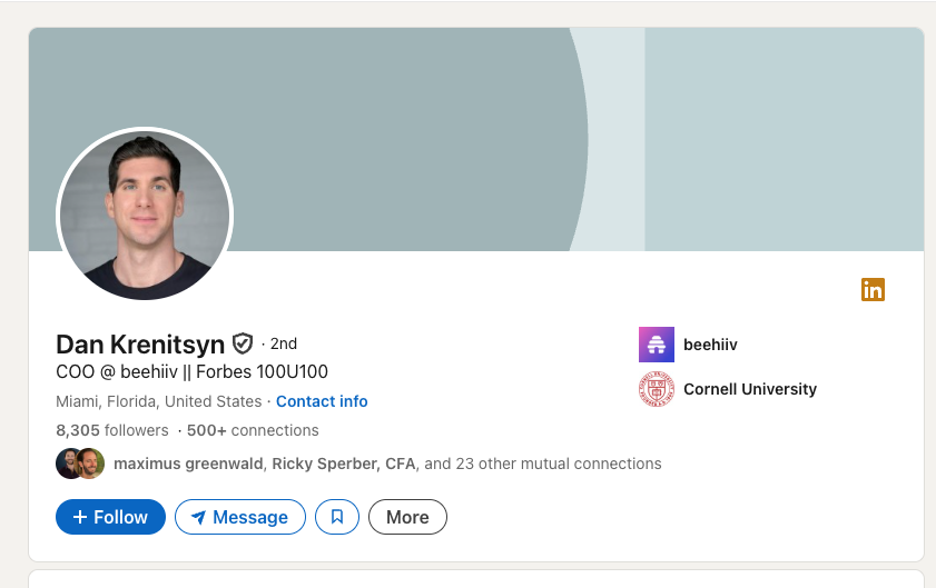 Dan Krenitsyn's LinkedIn profile screenshot