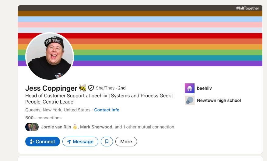 Jess Coppinger's LinkedIn profile screenshot
