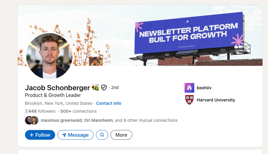 Jacob Schonberger's LinkedIn profile screenshot